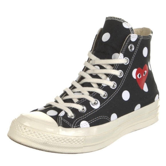 Comme Des Garçons RARE Polka Dot Black/Crème/Red High-Top Sneakers size M 7 /W 9 - Picture 2 of 5